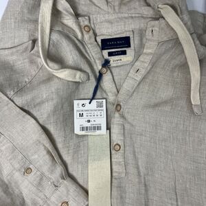 Zara Man Linen Slim Fit Button Hoodie Pullover NWT Medium